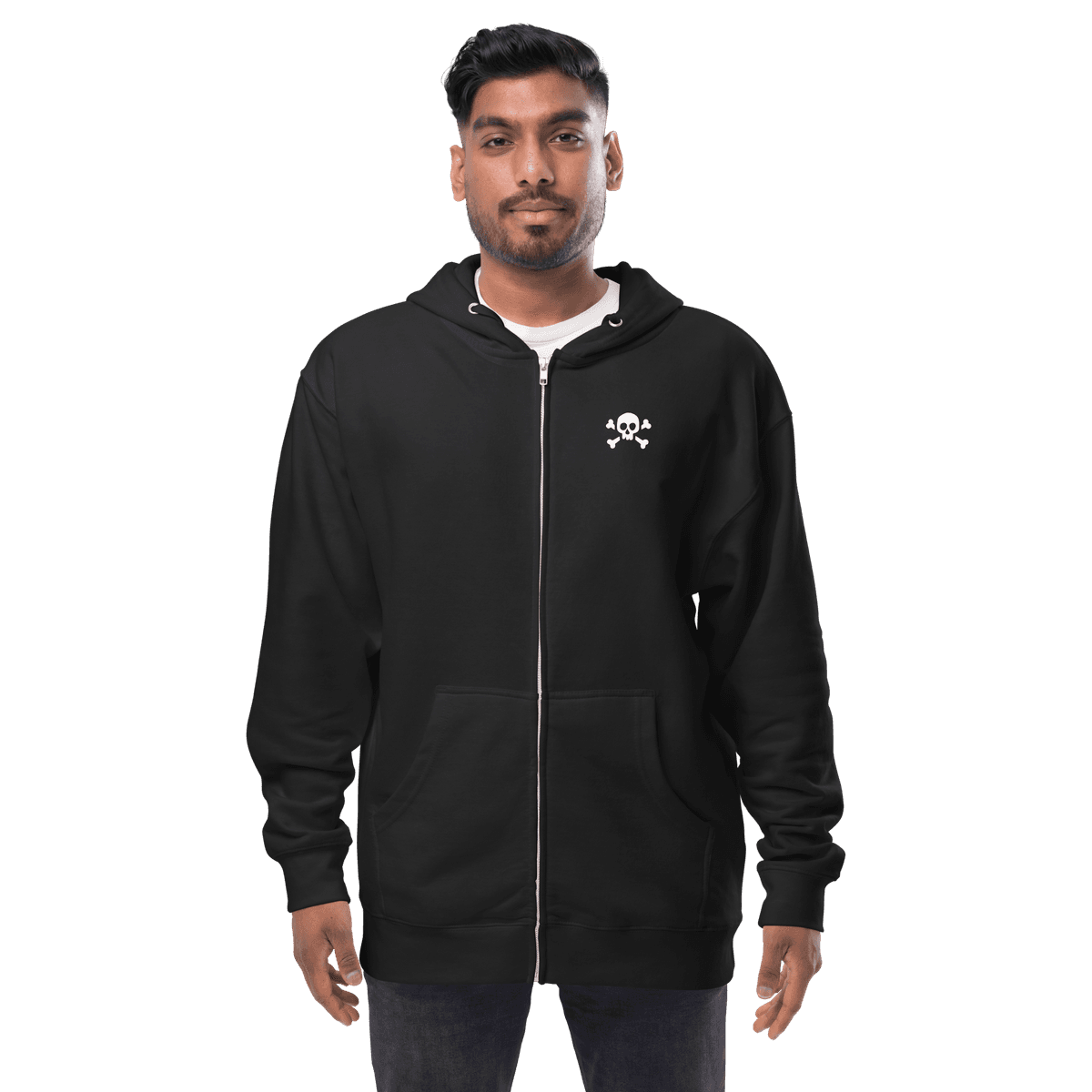 Unisex Fleece Zip Up Hoodie - Black front